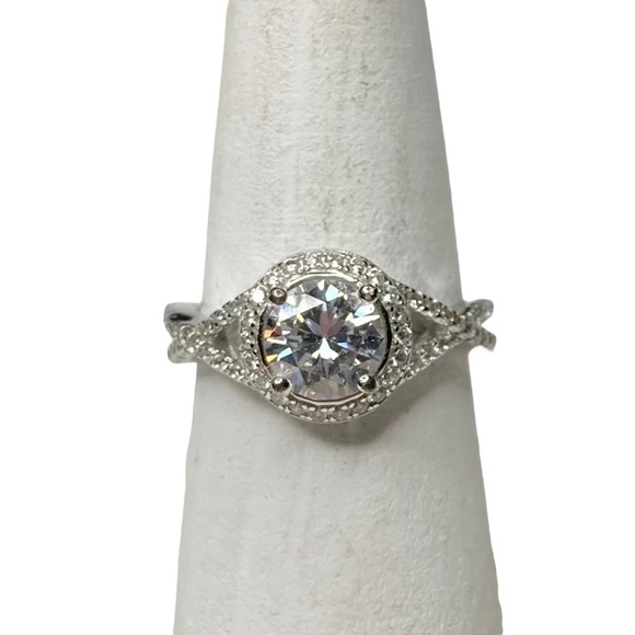 Sterling 925 Silver Round CZ & .10 Ct Diamond Accent Engagement Promise Ring 8 - Picture 11 of 13